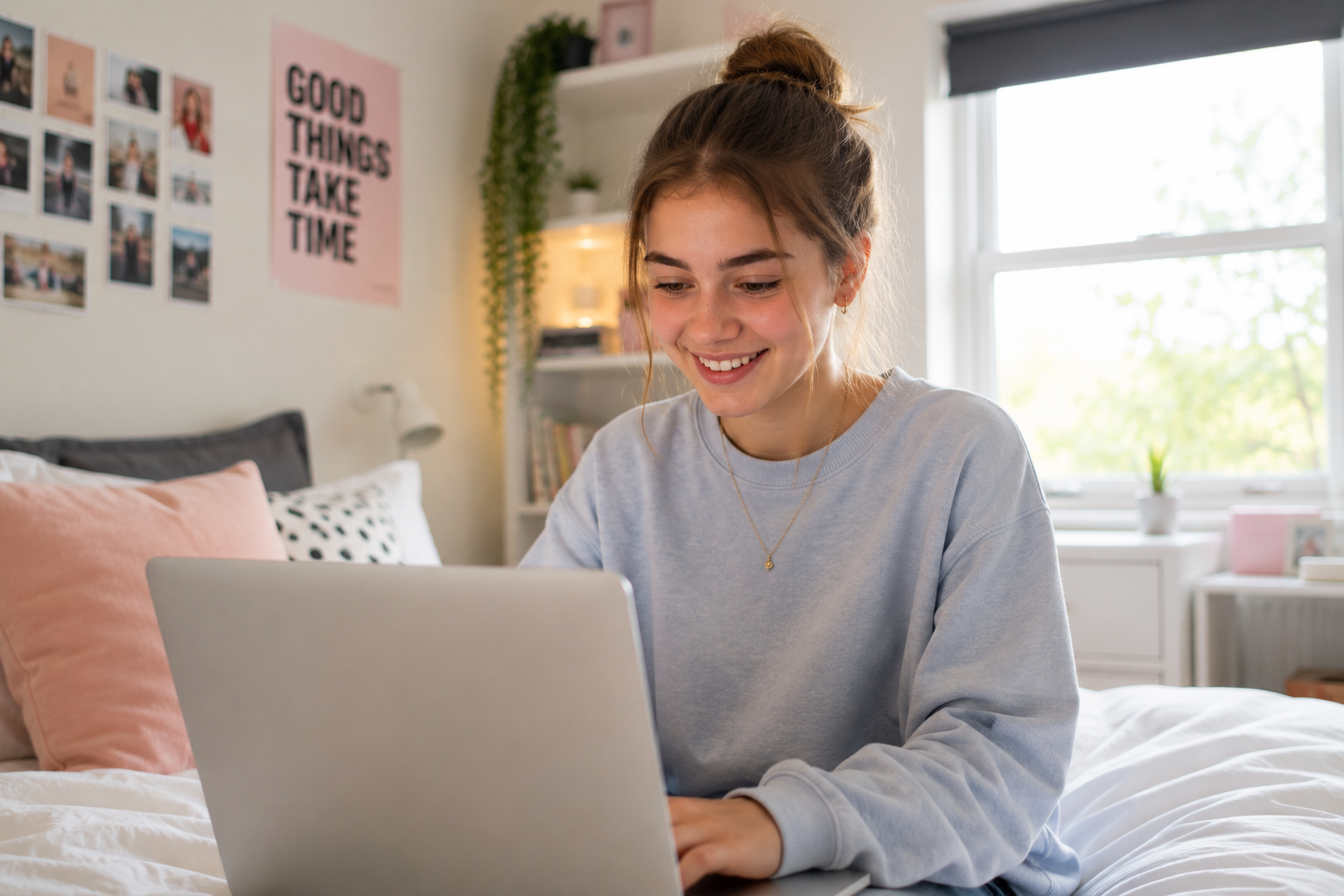Young person completing virtual work experience on a laptop from home.