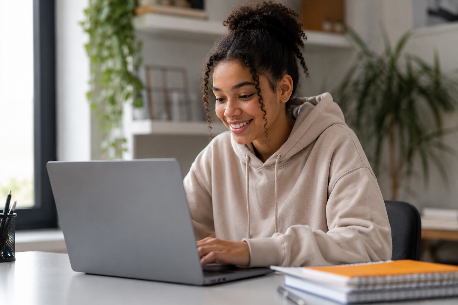 Young person completing virtual work experience on a laptop from home.