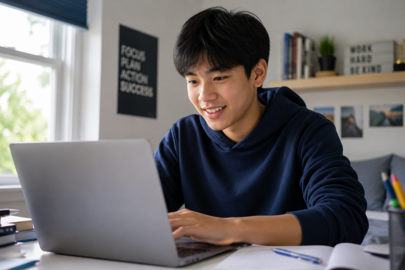 Young person completing virtual work experience on a laptop.